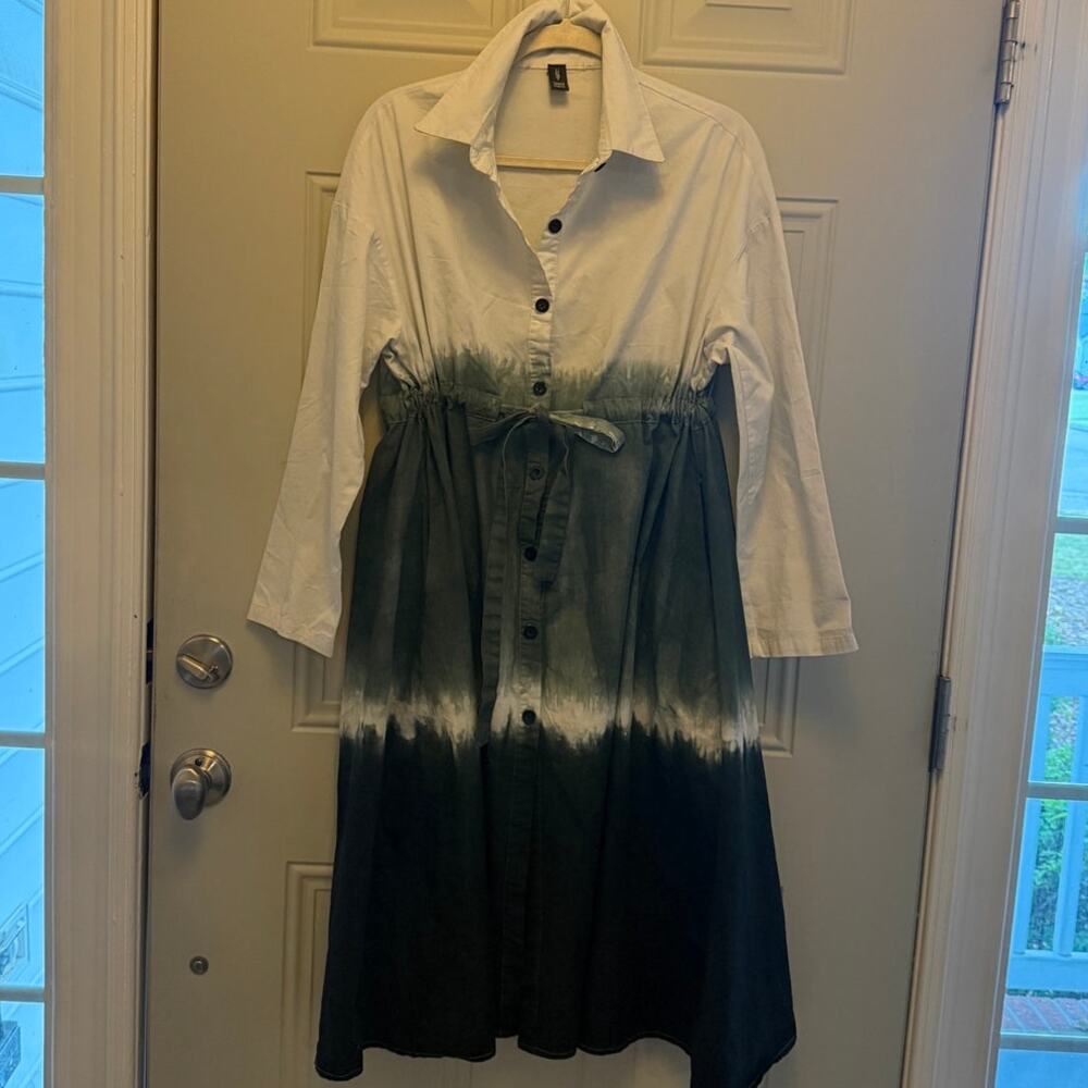 Simply Vera | Wang dip dye Shibori dye Japanese style shirt dress adjustable OS